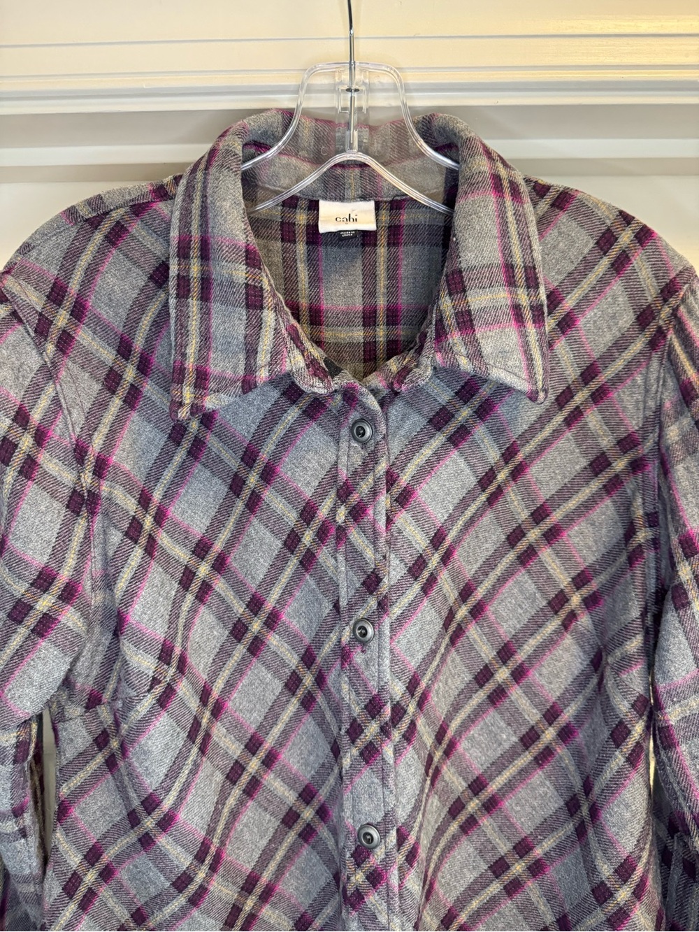 CAbi Women’s Gray & Purple Plaid Flannel Button-Down Shirt S